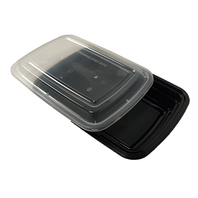 28oz Black Rectangle Stackable Plastic Manufacturers Containers , Disposable Microwavable Food Container