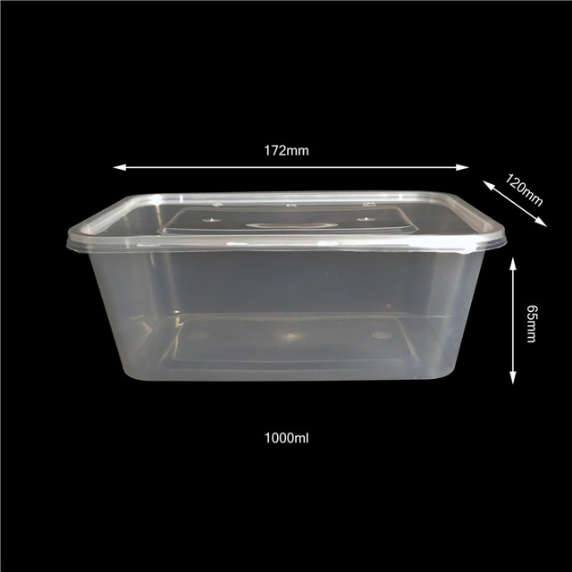 1000ml Plastic Disposable Microwave Lunch Box, Transparent Square Leak Proof Food Containers