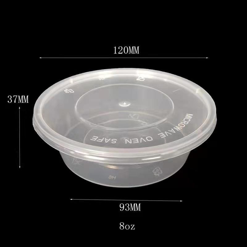 8oz Plastic Disposable PP Transparent Microwave Safe Round Food Container With Lid
