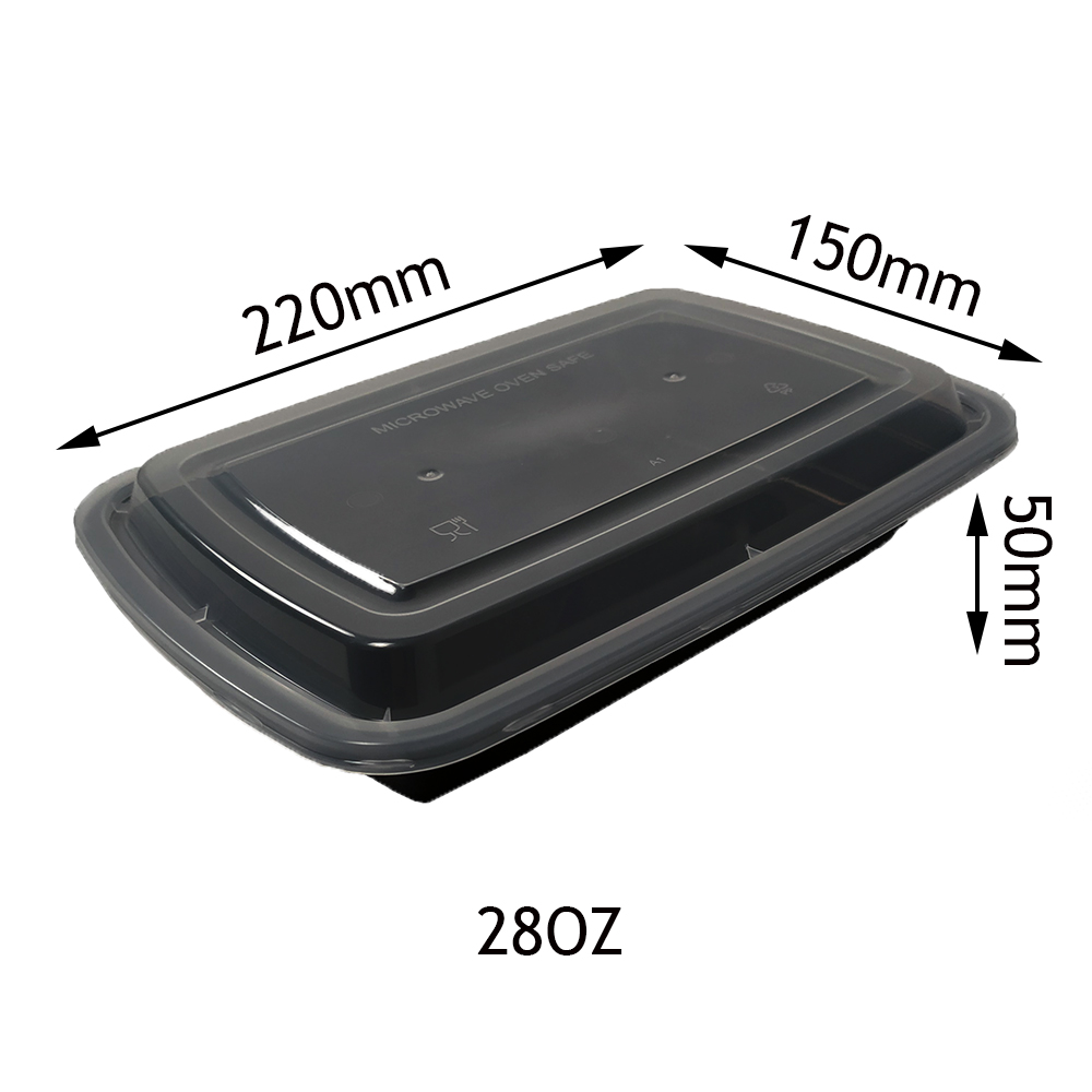 28oz 1 Compartment Black Plastic Food Container with Lid