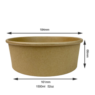 1500ml/52oz Leakproof Kraft Paper Bowl with Lids Stack Safe, Durable Cardboard Meal Prep Food Container, Hot Cold To Go Resta 