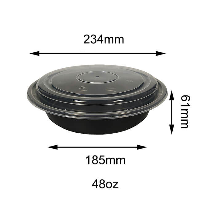 48oz Black Disposable Plastic Microwavable Safa Round Meal Prep Containers With Lid