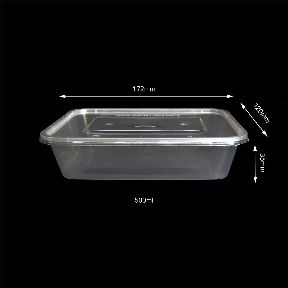 500ml Plastic Disposable Transparent Microwave Safe Square Food Container With Lid