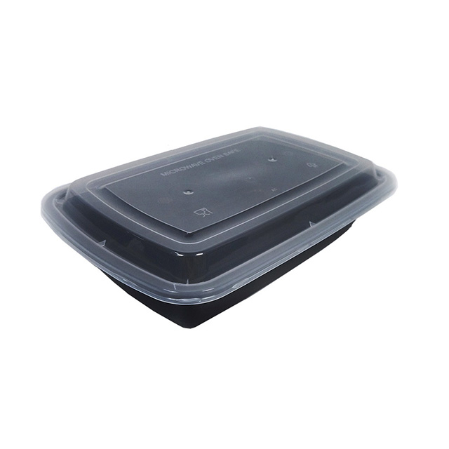 32OZ Black Rectangle Stackable Plastic Containers, Disposable Plastic Microwavable Meal Prep Containers with Lid